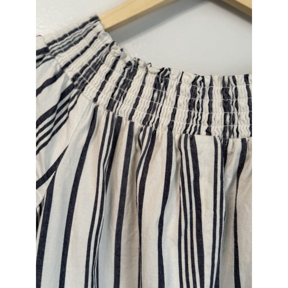 Marine Layer Women’s Large Striped Smocked Dress Cream Navy Pockets Coastal - Picture 8 of 12